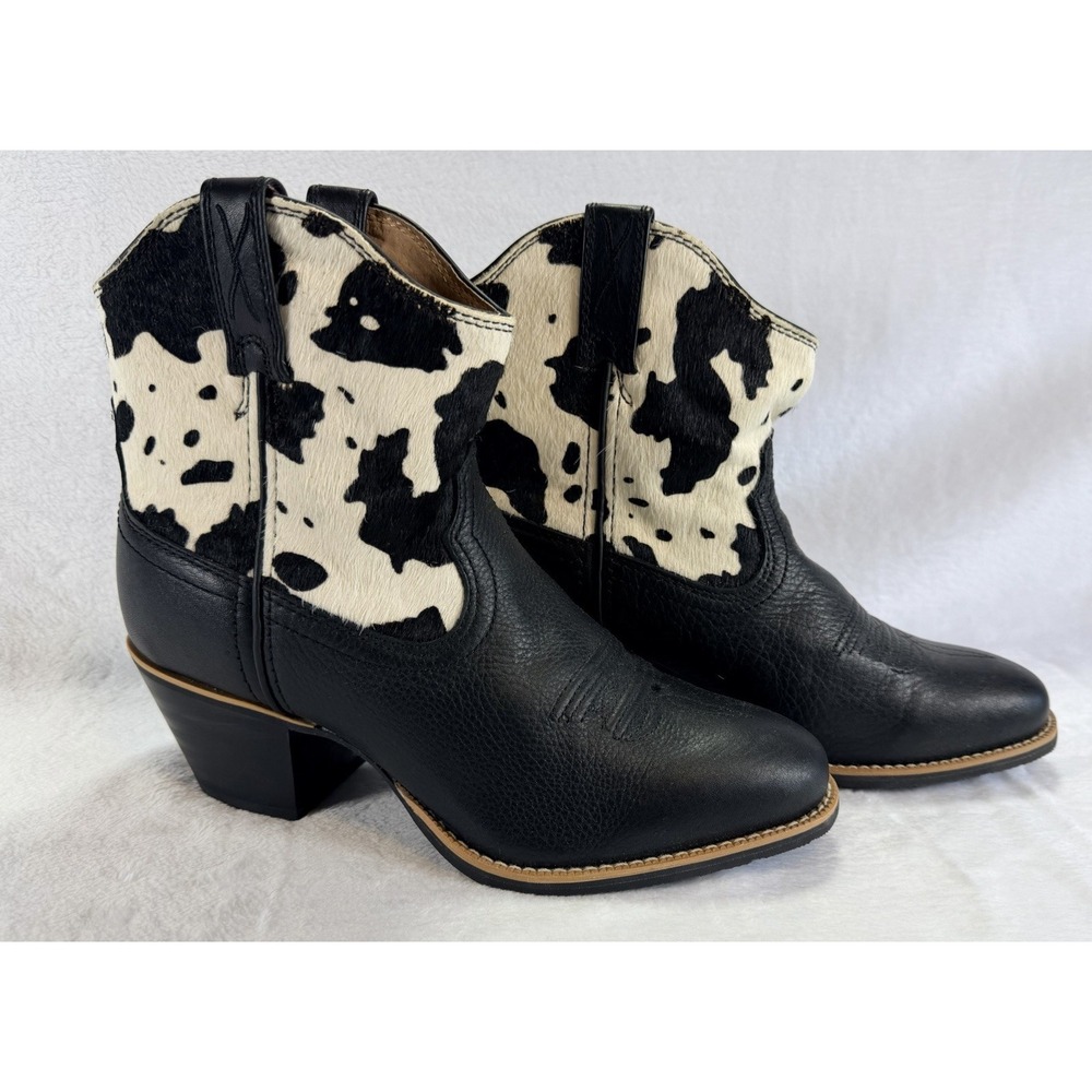 Twisted X WWF0008 Cow Print Boots Women's Sz 9 Black Leather Western Bootie EUC‎